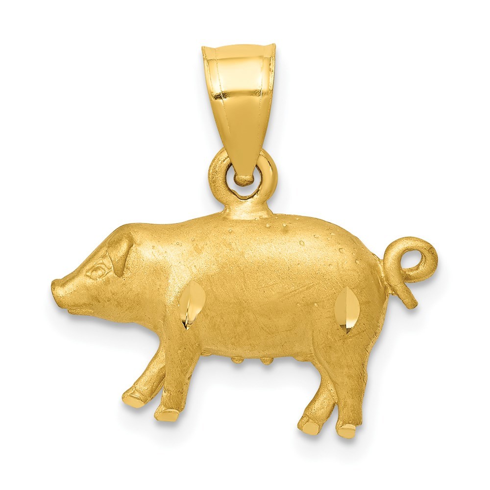 14k Yellow Gold Diamond-cut Farm Animal Pig Piglet Necklace Charm Pendant